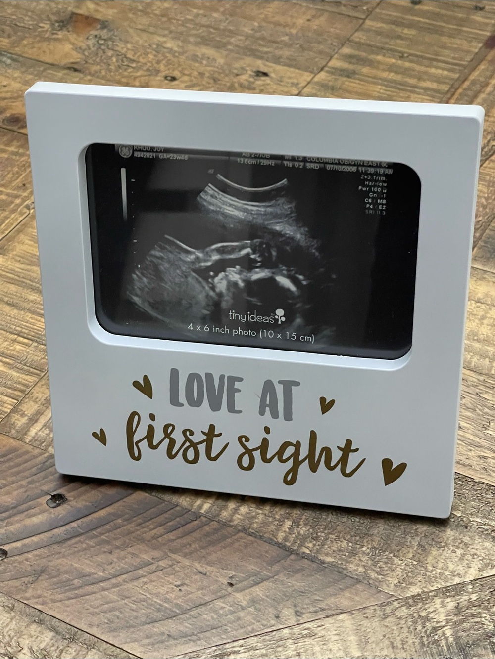 Tiny Ideas "Love At First Sight" Sonogram Keepsake Frame – Matte White & Gold